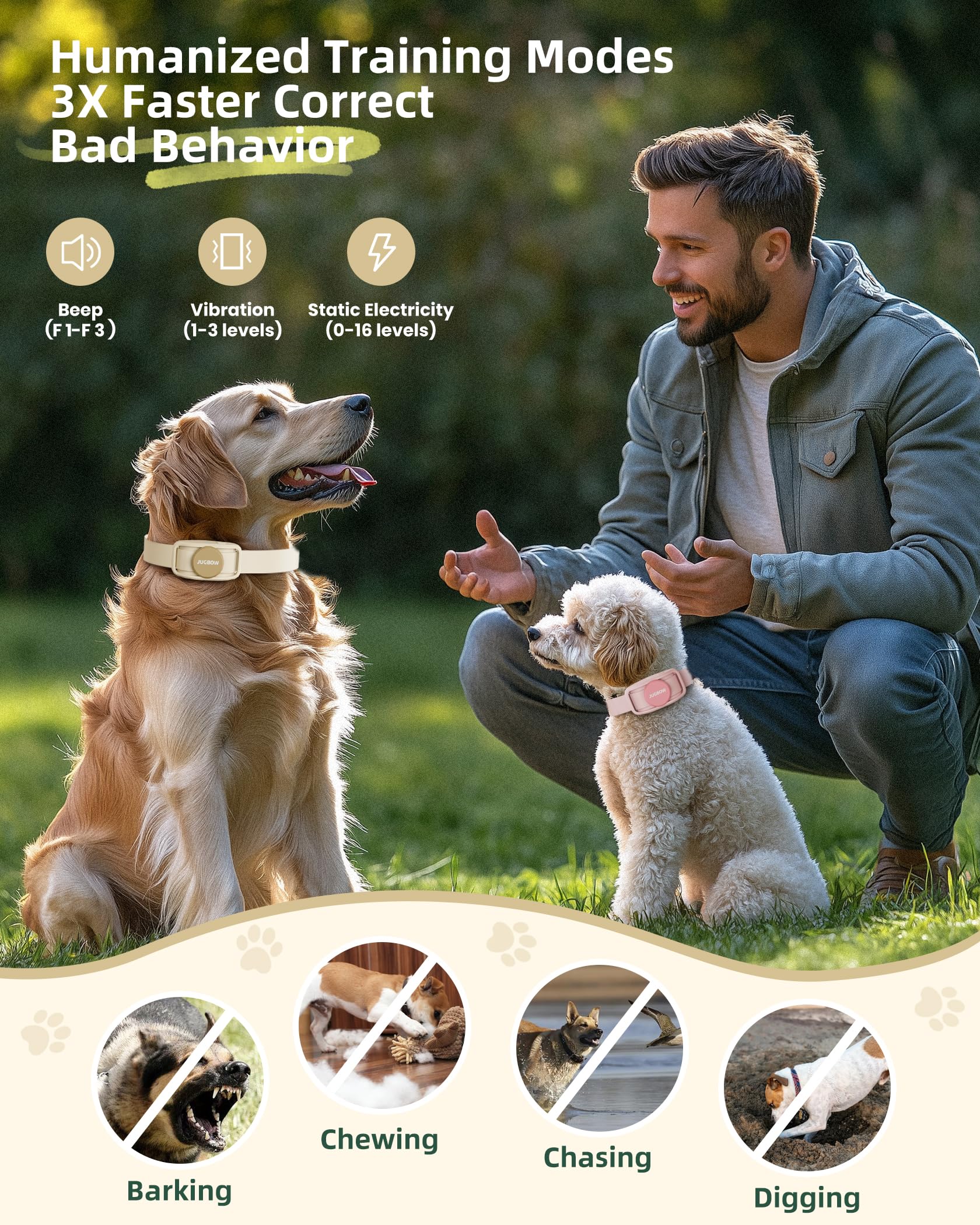 Jugbow Dog Training Collar For 2 Dogs - 4200Ft Remote Control With 3 Training Modes, Electric Collar With Led Light & Ipx8-Water